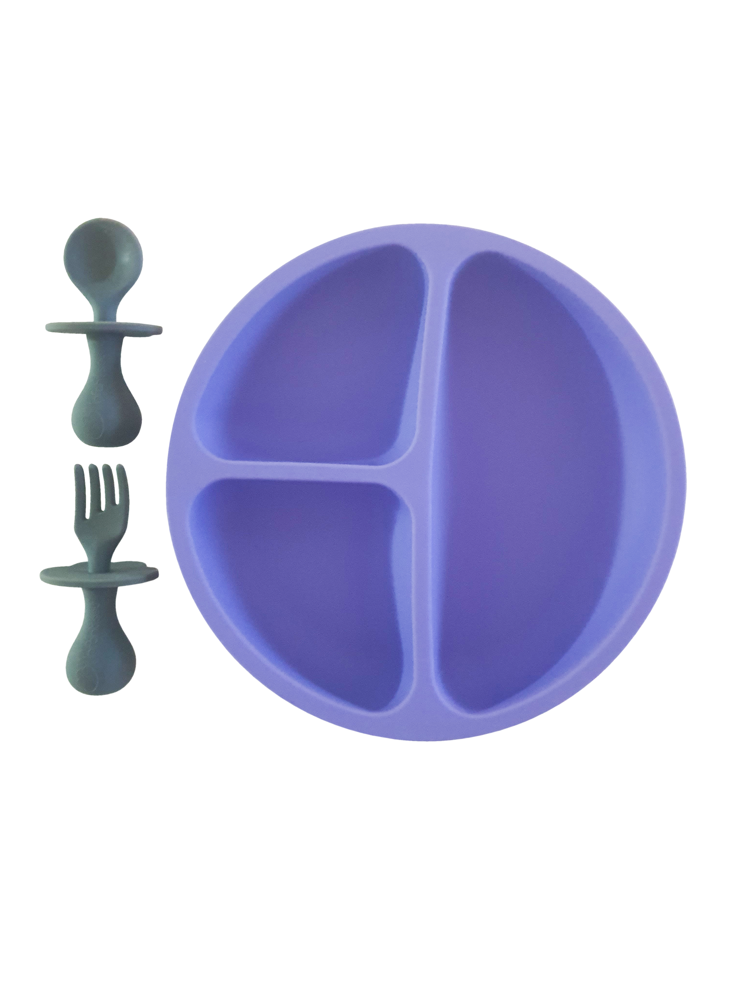 Silicone Divided Toddler Plate with Non-Choking Fork & Spoon Set - Purple
