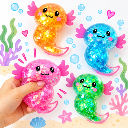Squishy Sensory Gel Clear Glitter Axolotl