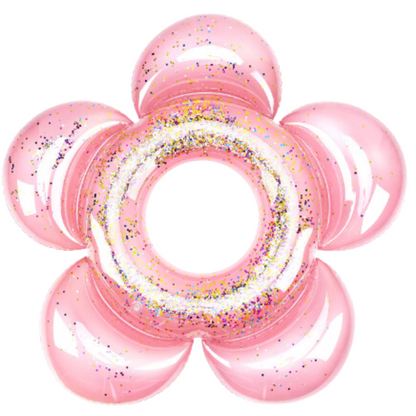 Inflatable Holographic Glitter Swim Ring - Flower Design