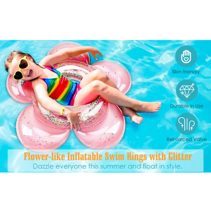 Inflatable Holographic Glitter Swim Ring - Flower Design