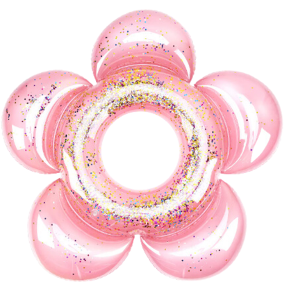 Inflatable Holographic Glitter Swim Ring - Flower Design - The Chaos Emporium