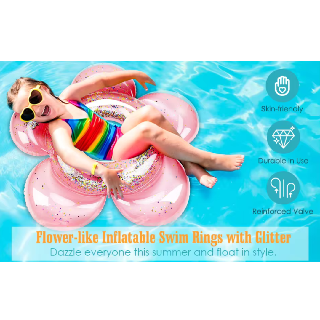 Inflatable Holographic Glitter Swim Ring - Flower Design - The Chaos Emporium