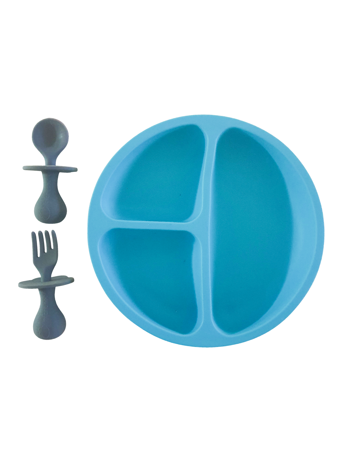 Silicone Plate with Non-Choking Fork & Spoon Set - Aqua