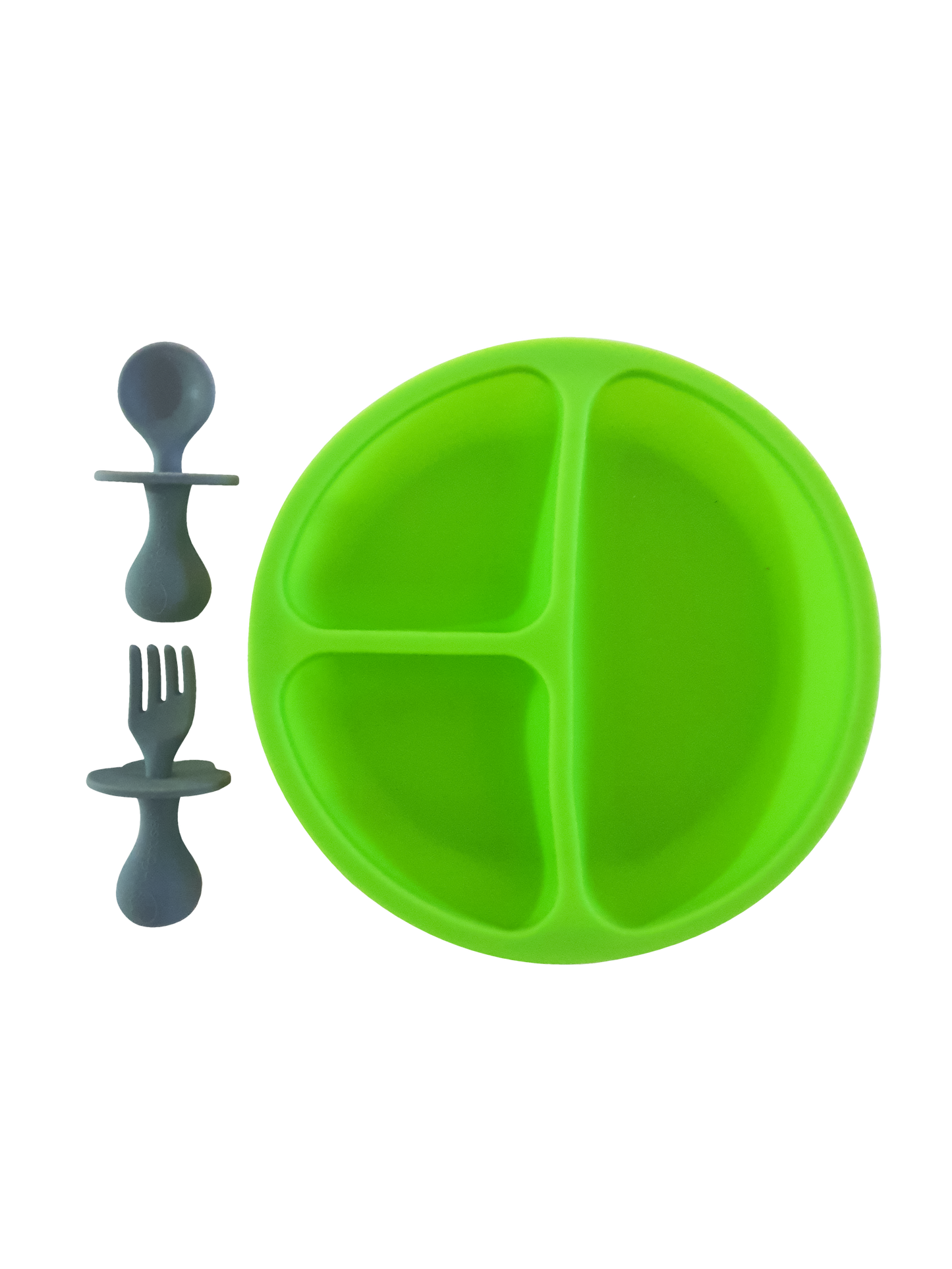 Silicone Plate with Non-Choking Fork & Spoon Set - Green