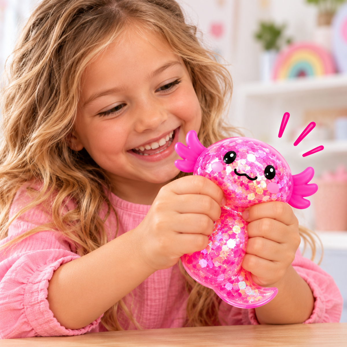 Squishy Sensory Gel Clear Glitter Axolotl - The Chaos Emporium